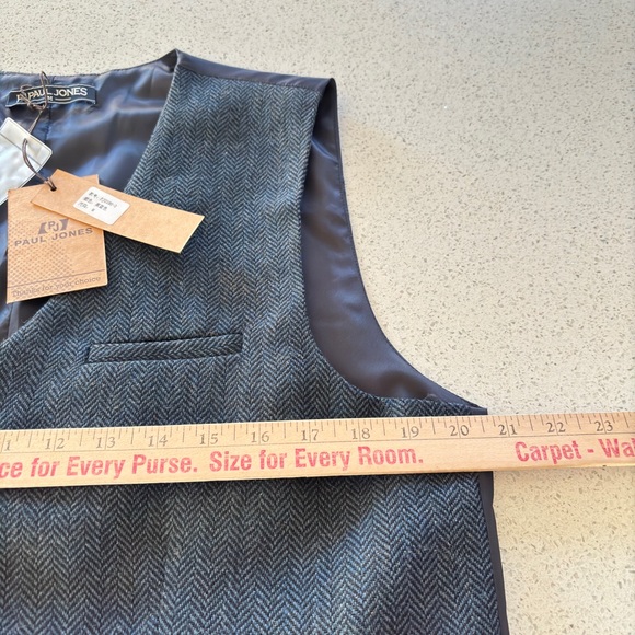 Paul Jones Wool Blend Navy Tweed Herringbone Waistcoat Vest Mens Medium Classic - Picture 9 of 13